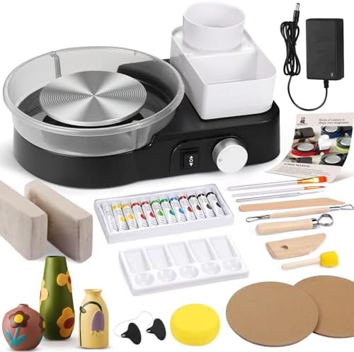 Pottery Wheel for Adults - Complete Pottery Tools Kit for Beginners, 6" Turntable Two-Way Rotation Adjustable Speed, 2.2 lbs. Air Dry Clay, Mini Clay Making Pottery Wheel with Storage Design (Black) by ArtsandCraftsforKids