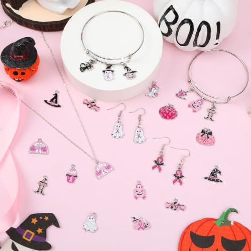 MARFOREVER 40 Pcs/20 Pairs Pink Halloween Breast Cancer Awareness Charms - Image 3