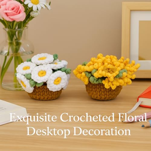 Crochet Kit for Beginners, Learn Crochet Flower Coaster Kit, Include Video Tutorial & Manual, Easy Knitting Yarn for Adult Amigurumi, DIY Holiday Birthday Gift Idea(Sunflower & Daisy) - Image 2