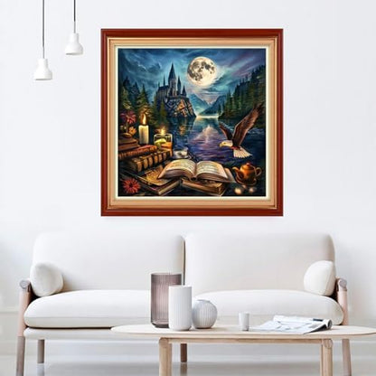 Joyhoor Cross Stitch Kits for Beginners Stamped Cross-Stitch Supplies Needlework preprint Embroidery Kits for Adults DIY Needlepoint Kit Embroidery Patterns 11CT-Moon Night Castle Eagle 18×18 inch - Image 2