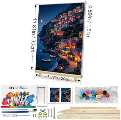 HeeBenor Framed Paint by Numbers Kit for Adults, Seaside Town, 8x12 Inch - Image 2