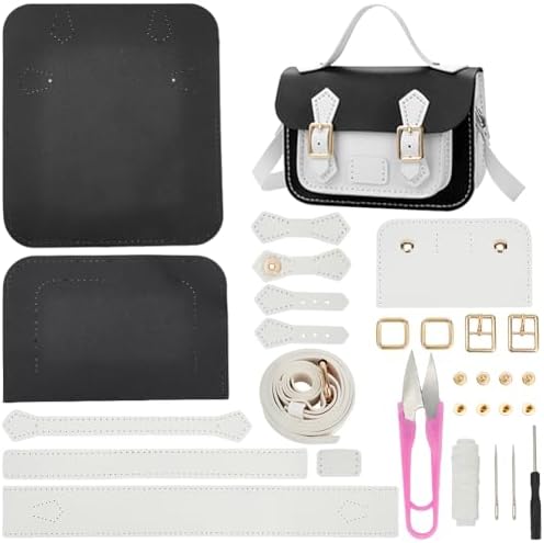WADORN DIY Crossbody Bag Making Kits, PU Leather Shoulder Bag Sewing Set with Instruction Handmade Satchel Handbag Making Kit Purse Sewing Kit for Women Handicraft Gift, 9.8x3.5x6.7 Inch(Black+White) by WADORN