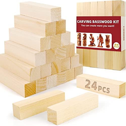 Basswood Carving Blocks, 24PCS Whittling Wood Blocks Wood Carving Kit, Bass Wood for Wood Carving Easy to Use, for Kids and Adults by KKERNOWO