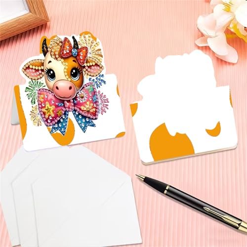 6 pack 3D Cow Diamond Painting Greeting Cards Kit,Animal Diamond Art Birthday Cards with Envelopes,DIY Thank You Card Making Craft for Adults,Handmade Greeting Card Supplies Gift Idea (Cow) - Image 6