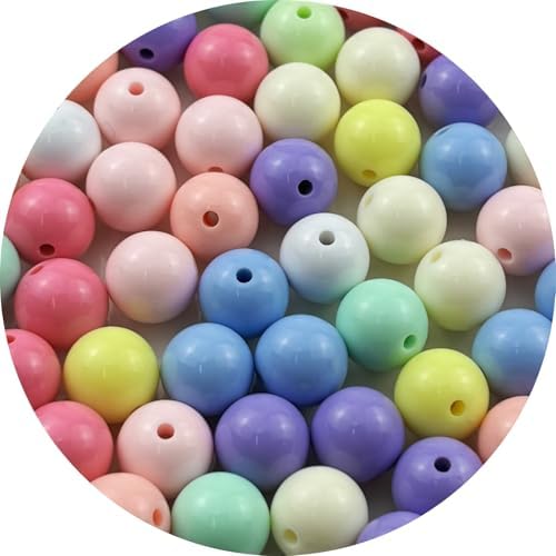 60pcs Acrylic Round Beads for Crafts 14mm Resin Candy Color Spacer Beads with Hole for Jewelry Making Sewing Crafts Decoration Necklaces Bracelets Earrings Supplies(Light Mix Colors) by Unknown