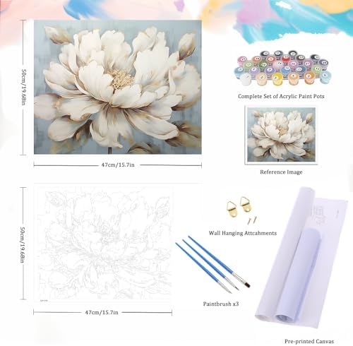 Natuyalo Paint by Numbers Kit for Adults Beginners and Kids, 16" Wx20 L Canvas Pictures Drawing Acrylic Paintwork with 3 Pcs Paintbrushes, Pale Yellow Flowers - Image 5