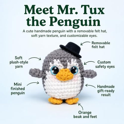 Bubbly Crochet Mr. Tux the Penguin Crochet Kit for Beginners – DIY Penguin Plush with Customizable Eyes & Hat, Step-by-Step Video Tutorials & All-in-One Tools – Amigurumi Craft Kit and Easy Arts - Image 2