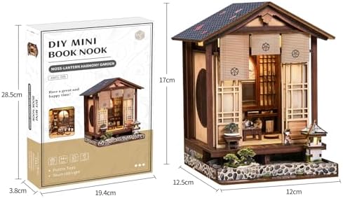 Book Nook Kit, DIY Japanese Miniature Dollhouse with LED Lights - Image 4