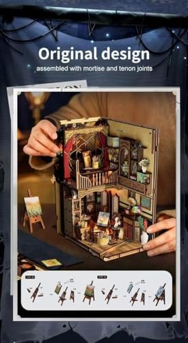 Book Nook Kit - DIY Miniature House Kit 3D Wooden Doll House DIY Book Nook Kits for Adults Creative Gift for Teens and Friends - Image 5