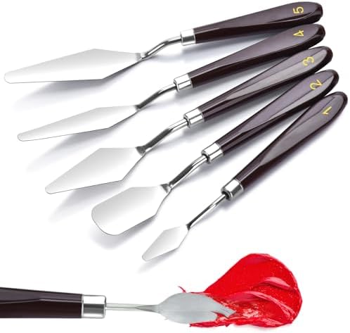 5 Piece Palette knifes Painting Knife Set Supplies for Oil, Acrylic Paint,Cake Decorating,Stainless Steel Pallet Knife Paint Knife Art Spatula for Various Types of Painting,ColorMixing,Smearing by WelcometoHerain