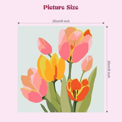 MXJSUA 4 Pack Tulips Flowers Framed Paint by Numbers Kit with Canvas for Adults Beginner, DIY Acrylic Oil Painting Kits with Brushes for Home Wall Decor Gift (8x8 inch) - Image 4
