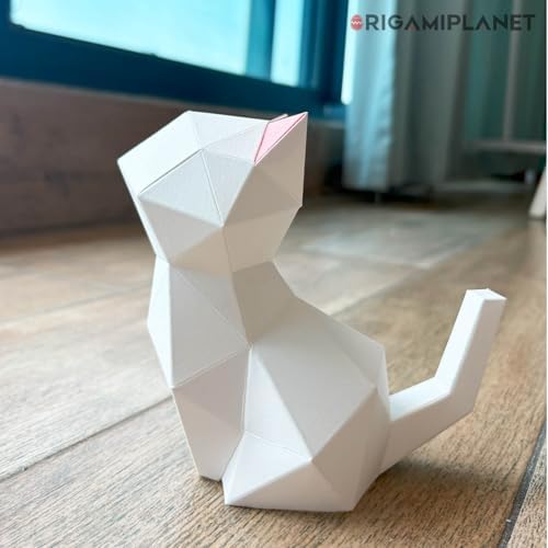 3D Origami Paper Craft Kit, Moonlit Kitten Cute DIY Pre-Cut Animal Papercraft Model for Beginners, Fun Handmade Home Decoration Gift for Adults & Teens-White - Image 5