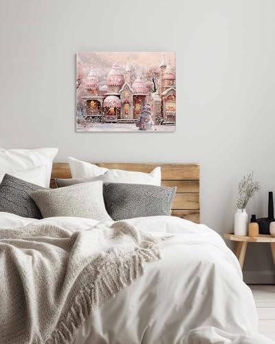 Sunteeny Paint by Number for Adults Beginner Christmas Pink Cabin Rose Hat Snowman DIY Digital Oil Painting by Numbers Picture Drawing On Canvas Framed 12"x16" - Image 4