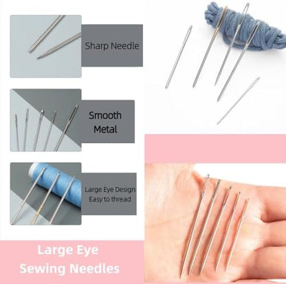 34 Pcs Big Eye Sewing Needles Kit 5 Size Stainless Steel Needles for Hand Sewing,Sewing Sharp Needles Embroidery Needles for Handmade Quilting DIY Sewing Fabrics (34) - Image 5