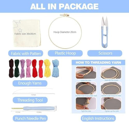 RUIQLXHANG Punch Needle Kits for Beginners, Cute Cartoon Highland Cow with Daisy Flower, Punch Needle Starter Craft Set with 20cm Hoop, Perfect for Festival Gift and Decoration (Butterfly) - Image 4
