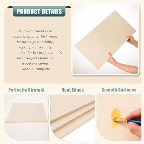 6 Pack 12 x 24 x 1/4 Inch-6mm Thick Basswood Sheets for Crafts Unfinished Plywood Sheets Rectangular Wood Panel Boards for DIY Laser Project, Wood Burning, Engraving, Architectural Models, Staining - Image 3