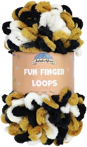 JubileeYarn Fun Finger Loops Yarn - Black Gold White - 1 Skein by BambooMN