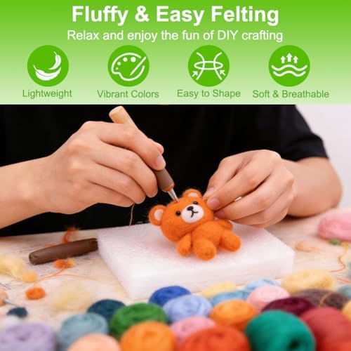 Ainiv 18 Pcs Needle Felting Wool, 9 Colors x 2 Packs Wool Roving, Green - Image 5