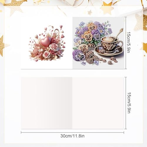 Diamond Art Cards with Envelopes–6PCS DIY Diamond Painting Greeting Cards Kit | Card Making Kit with Bling for Adults & Beginners | Birthday,Holiday & Thank You Cards (Afternoon Tea) - Image 4