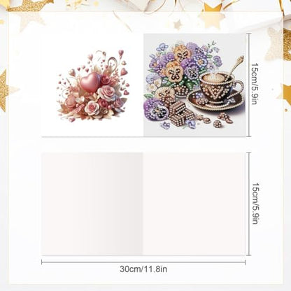 6 Pcs 5D DIY Diamond Painting Greeting Card Kit Coffee Afternoon Tea, Diamond Art Christmas Birthday Holiday Greeting Card, Art Crafts Kit Creative with Envelope - Image 7