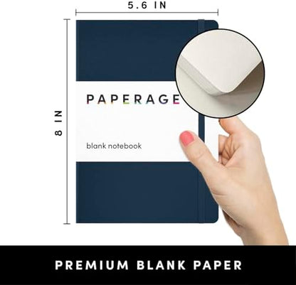 PAPERAGE Junk Journal & Scrapbook Kit, Hardcover Blank Journal Notebook, 20 Patterned Papers, 8 Sticker Sheets, 20 Die-Cut Shapes, 2 Washi Tapes & Tape Roller, Creative Journaling Supplies - Navy - Image 3