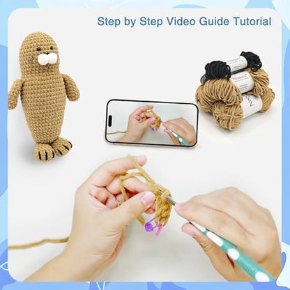 Noocro Amigurumi Crochet Kit for Beginners, Intermediate and Advanced Crocheters, DIY Crochet Plushie Kit with Complete Kit, Detailed Instrucions and Video Tutorial - Fun Craft Gift (Seal) - Image 6