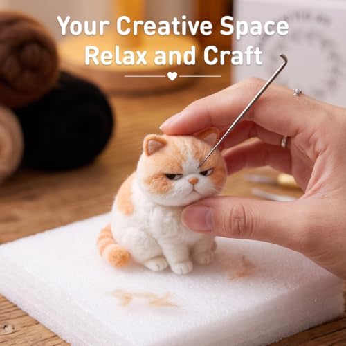 FACE N FACE DIY Needle Felting Kit Cute Grumpy Exotic Shorthair Cat – Needle Felting Starter Kit with Fiber Roving, Needles, Felting Pad & Instructions | Felted Cat Kit for Beginners Adults - Image 7