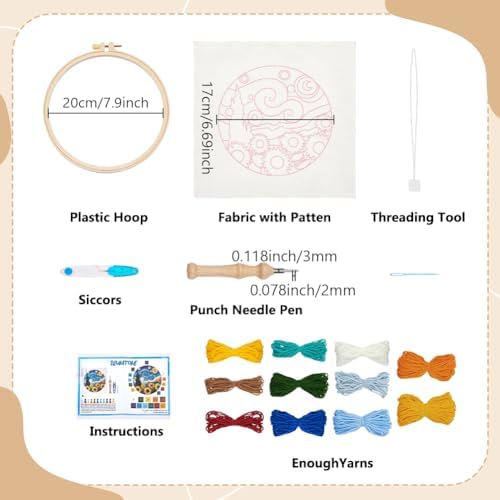 BEUNITONE Starry Sky Scenery Punch Needle Kit for Adults Beginners, Complete Embroidery Craft Kits with Needle, Hoop and Easy to Follow Instructions, Create Home Decor, Wall Hanging Art Making 20x20cm - Image 2