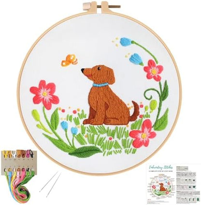 Louise Maelys Floral Dog Embroidery Kit for Beginners Handmade Gift by LouiseMaelys