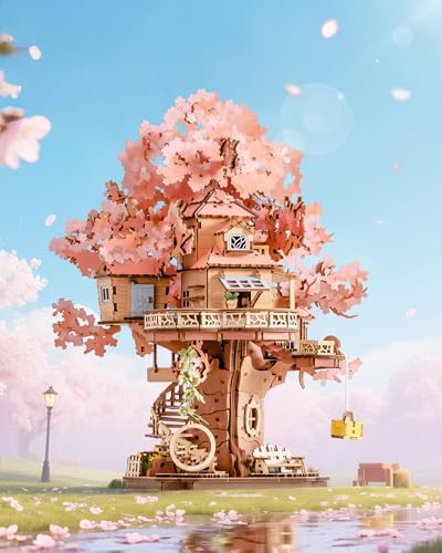 ROBOTIME DIY Miniature House Kits for Adults, 3D Wooden Puzzles for Teenager, Japanese Cherry Blossom Tree Sakura Bonsai Plants for Birthday Gifts and Hobbies (Sakura Tree House) - Image 3