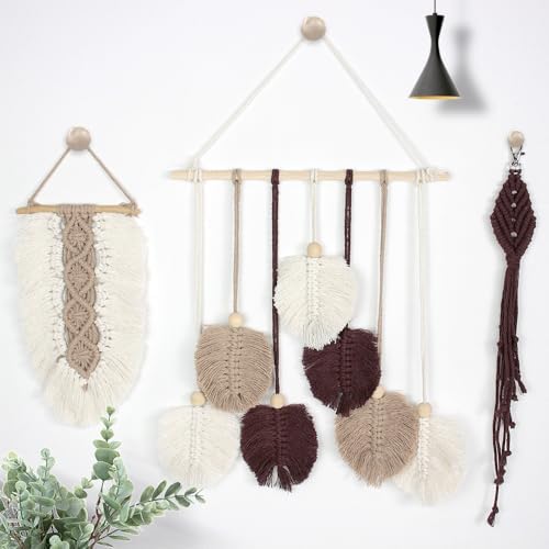 BUFANTL DIY Macrame Leaf Kit for Beginners, 3-in-1 Starter Set with 2 Wall Hangings & 1 Keychain, Boho Weaving Craft Kit with Printed Tutorial for Adults - Image 5