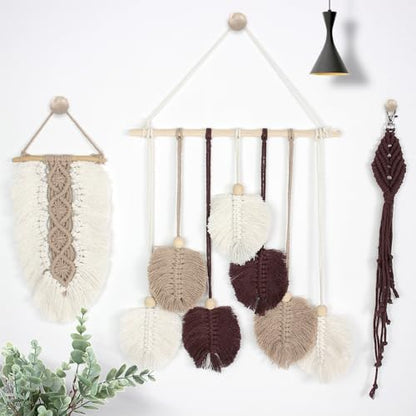 BUFANTL DIY Macrame Leaf Kit for Beginners, 3-in-1 Starter Set with 2 Wall Hangings & 1 Keychain, Boho Weaving Craft Kit with Printed Tutorial for Adults - Image 5