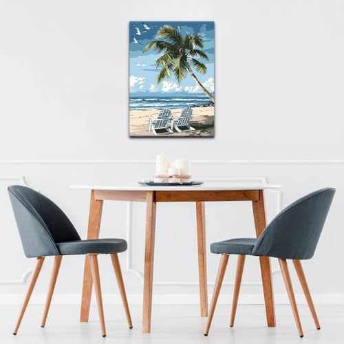 Natuyalo Paint by Numbers Kit for Adults Beginners, 12" Wx16 L Painting by Numbers Kit on Canvas Acrylic Drawing Kits Ready to Stretch and Framed, Beach Landscape - Image 3