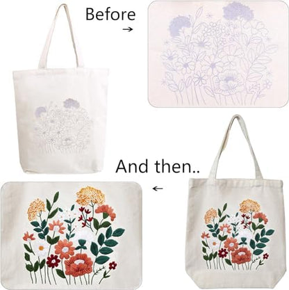 MAMUNU Canvas Tote Bag Embroidery Kit with Pattern for Beginners, Arts and DIY Crafts Kits for Adults, Include Instructions Embroidery Bag, Embroidery Hoops, Color Threads and Tool - Image 5
