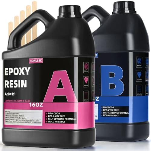 32oz Epoxy Resin Kit With Sticks, No Bubble Crystal Clear Resin Epoxy,Not Yellowing High Gloss Finish Art Resin for Casting & Coating,DIY,Art, Jewelry, Crafting, Tumblers & More, Easy to Mix 1:1 Ratio by Unknown