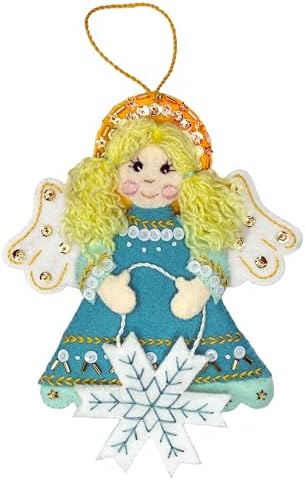 MerryStockings Felt Ornament Kit, Collectible Angels Series, DIY, Sequins, Beads, Embellishments, Step by Step Instructions and Each Angel has Multiple Skin Tone Options (Snowflake Angel) by MerryStockings