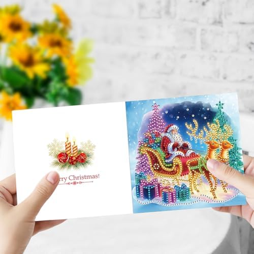 jinglinhh 6pcs Christmas Elk Santa Gifts Diamond Art Painting Greeting Cards with Envelopes, DIY Card Making Kits for Adults, Diamond Art Postcards Holiday Cards Craft Gifts - Image 5