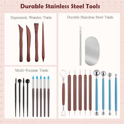 27PCS Clay Tools Sculpting, Ceramics Tools Set, Ceramic & Pottery Modeling Tools, Air Dry Clay Tools, Polymer Tools Kit for Carving, Molding, Pottery Wheel, Crafting Supplies, Pros, Beginners, Adults - Image 3