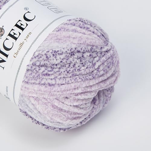 NICEEC 6 Skeins Soft Chenille Yarn 6x85m(6x93yds,6x50g)_Foggy Purple - Image 3
