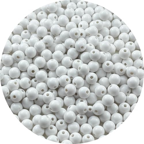 300pcs Acrylic Round Beads for Crafts 8mm Resin Candy Color Spacer Beads with Hole for Jewelry Making Sewing Crafts Decoration Necklaces Bracelets Earrings Supplies(White) by Unknown