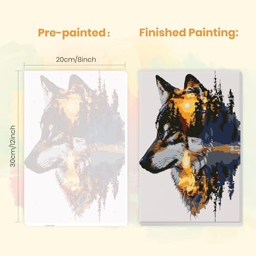 MXJSUA Forest Wolf Framed Paint by Numbers for Adults Beginners, Easy Adults' Paint-by-Number Kits on Canvas with Easel, Acrylic Number Painting Crafts Gifts for Home Decor, 8x12 inch - Image 3
