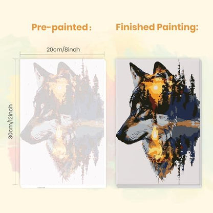 MXJSUA Forest Wolf Framed Paint by Numbers for Adults Beginners, Easy Adults' Paint-by-Number Kits on Canvas with Easel, Acrylic Number Painting Crafts Gifts for Home Decor, 8x12 inch - Image 3