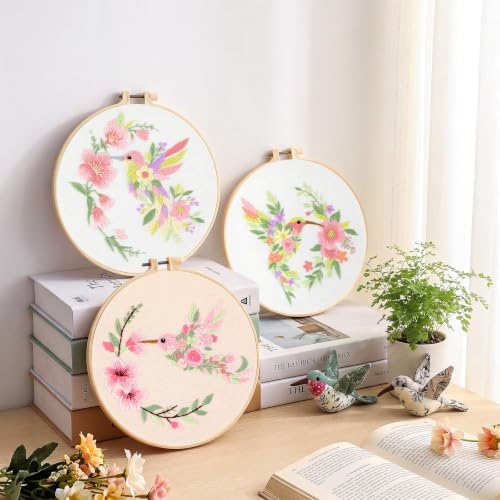 Mindsoft 3 Set Needlepoint Kit for Beginners with Hoop,Flower Hummingbird - Image 5