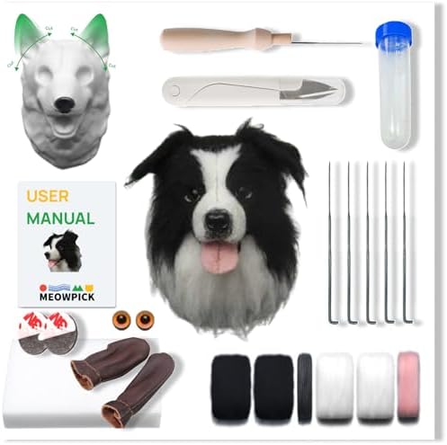 MeowPick Dog Head Needle Felting Kit with Upgraded Breed-Specific Mold - Complete DIY Wool Felting Starter Set for Beginners (Border Collie) by MEOWPICK