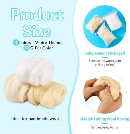 60G Needle Felting Wool White Wool Roving for Needle Felting Multicolor Yellow Soft Spinning Wool Bulk for Felting DIY Crafts Hand Spinning Supplies - Image 4
