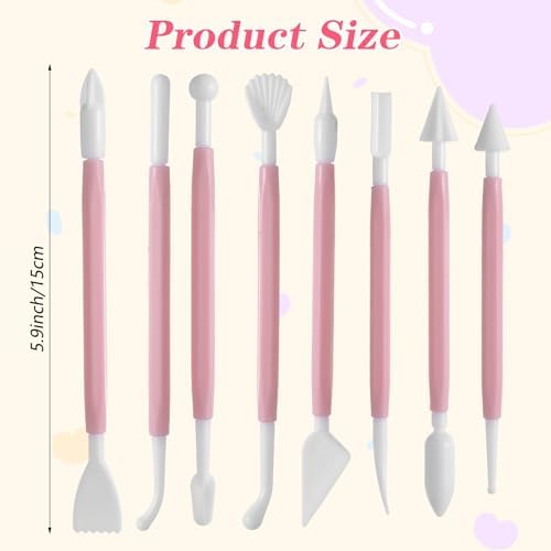 8 Pcs Clay Sculpting Tools Kit Fondant Sculpting Tool Set Air Dry Clay Tools Double Head Pottery Modeling Clays Carving Tool Plastic Cake Decorating Pens for Flower Modeling Baking Crafts Adult Pink - Image 2