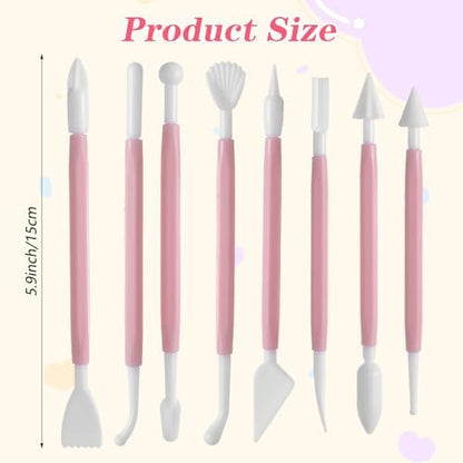 8 Pcs Clay Sculpting Tools Kit Fondant Sculpting Tool Set Air Dry Clay Tools Double Head Pottery Modeling Clays Carving Tool Plastic Cake Decorating Pens for Flower Modeling Baking Crafts Adult Pink - Image 2