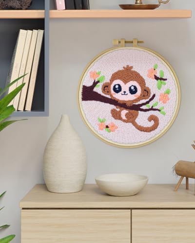 ERKOON Punch Needle Kit for Beginners Adults, DIY Easy Animals Embroidery Set for Starter Art Craft, Needling Punch Project with Patterns, Tools, Yarns, Hoop, Instruction (Monkey) - Image 7
