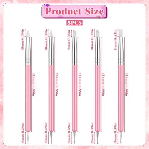 5 PCS Nail Art Sculpture Pen Dual-Ended Nail-Art Sculpture Pen Dotting Tools Nail Art Dotting Tools Pink Dual-Head Resin Nails-Art-Tools Silicone Nails Polish Brushes Modeling Painting Tool DIY Arts - Image 2