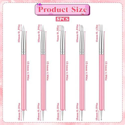 5 PCS Nail Art Sculpture Pen Dual-Ended Nail-Art Sculpture Pen Dotting Tools Nail Art Dotting Tools Pink Dual-Head Resin Nails-Art-Tools Silicone Nails Polish Brushes Modeling Painting Tool DIY Arts - Image 2